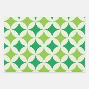 Midden eeuw moderne Witte Groene Starbursts Cirkel Inpakpapier Vel
