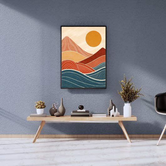 Midden-eeuw moderne woestijn zonsondergang poster