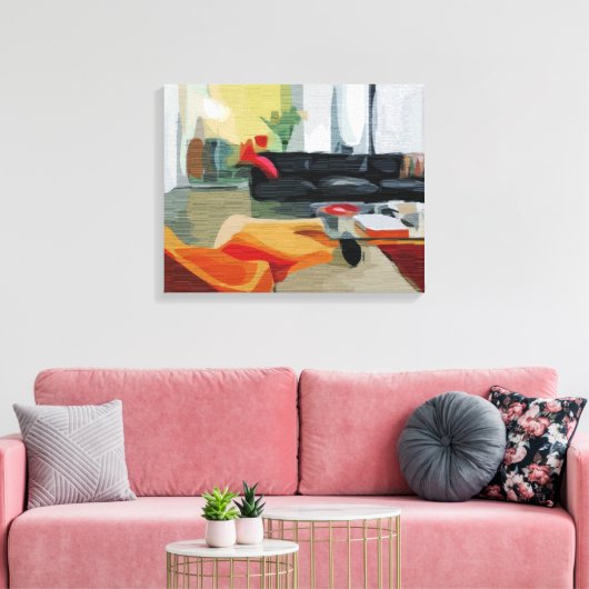 Midden eeuw moderne woonkamer retro canvas afdruk (Insitu (Woonkamer))