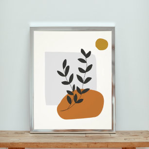 Midden-Eeuw Moderne Zon en bladeren Art Print Foto Afdruk