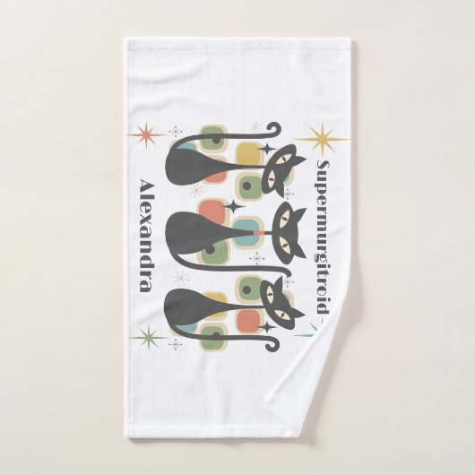 Midden eeuw moderne zwarte katten bad handdoek (Handdoek)