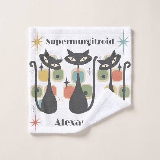 Midden eeuw moderne zwarte katten bad handdoek (Wasdoekje)