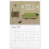 Midden eeuw moderne zwarte katten kalender (Feb 2026)