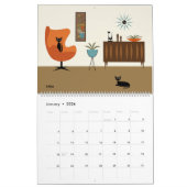 Midden eeuw moderne zwarte katten kalender (Jan 2026)