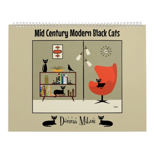 Midden eeuw moderne zwarte katten kalender (Hoes)