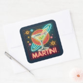 Midden Eeuw Neon Martini Bord Vierkante Sticker (Envelop)