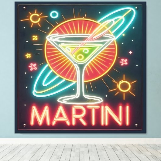 Midden eeuw Neon Martini teken Canvas Afdruk (Insitu (Houten vloer))
