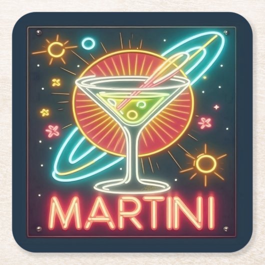 Midden eeuw Neon Martini teken Kartonnen Onderzetters (Voorkant)