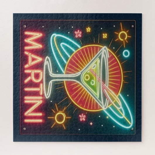 Midden eeuw Neon Martini teken Legpuzzel (Horizontaal)