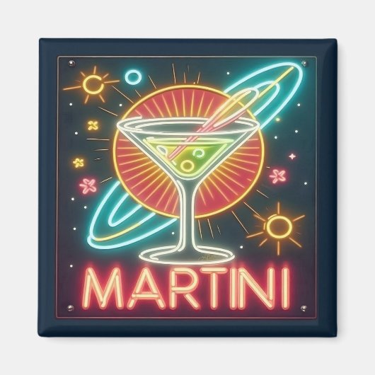 Midden eeuw Neon Martini teken Magneet (Voorkant)