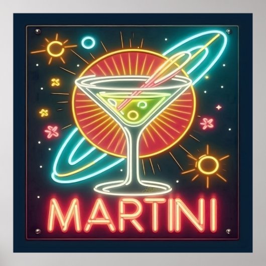 Midden eeuw Neon Martini teken Poster (Voorkant)