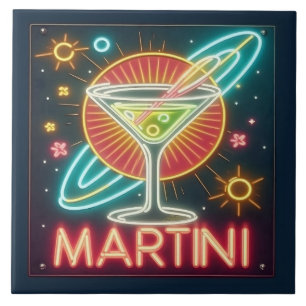 Midden eeuw Neon Martini teken Tegeltje