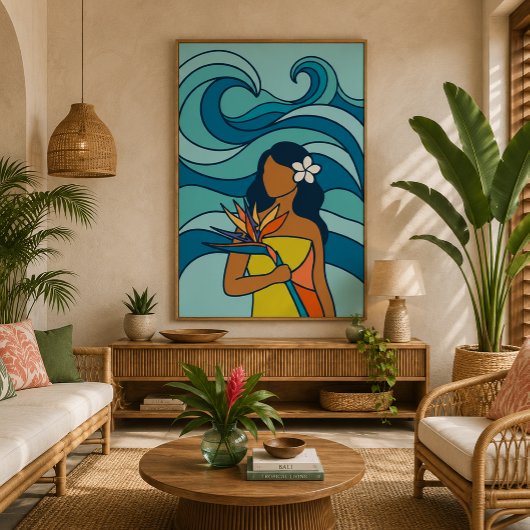 Midden eeuw Oceaangolf Paradijsvogel Wahine Canvas Afdruk