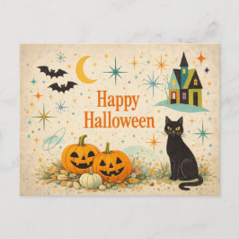 Midden eeuw oranje pompoenen Halloween Feestdagenkaart