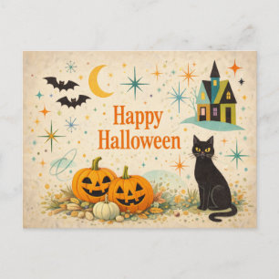 Midden eeuw oranje pompoenen Halloween Feestdagenkaart