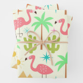 Midden eeuw Palm Springs Flamingo met Bomen Inpakpapier Vel (In situ)