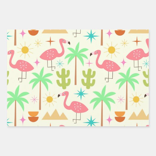 Midden eeuw Palm Springs Flamingo met Bomen Inpakpapier Vel (Voorkant)
