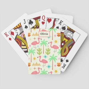 Midden eeuw Palm Springs Flamingo met Bomen  Pokerkaarten