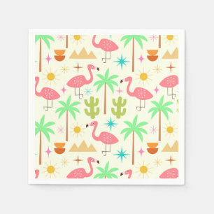 Midden eeuw Palm Springs Flamingo met Bomen Servet