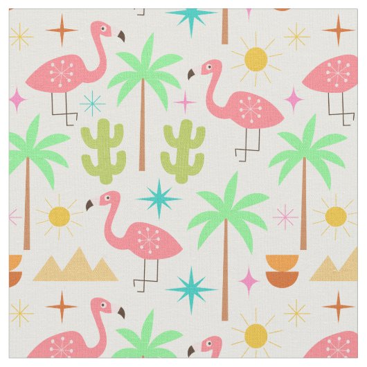 Midden eeuw Palm Springs Flamingo met Bomen Stof (Close Up)