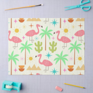 Midden eeuw Palm Springs Flamingo met Bomen Tissuepapier