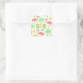 Midden eeuw Palm Springs Flamingo met Bomen Vierkante Sticker (Tas)