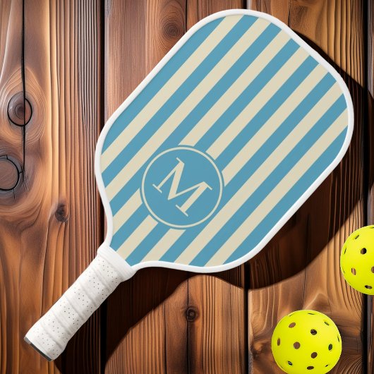 Midden-eeuw Polo Striping Aqua Sky Monogram Pickleball Paddle