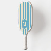 Midden-eeuw Polo Striping Aqua Sky Monogram Pickleball Paddle (Links)