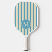 Midden-eeuw Polo Striping Aqua Sky Monogram Pickleball Paddle (Achterkant)