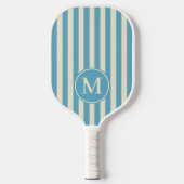 Midden-eeuw Polo Striping Aqua Sky Monogram Pickleball Paddle (Voorkant)