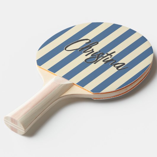 Midden-eeuw polo striping capri blauw geschilderde tafeltennisbatje (Voorkant Gekanteld)