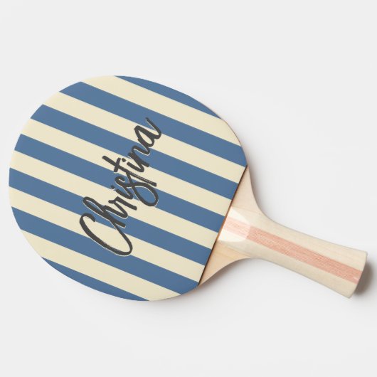 Midden-eeuw polo striping capri blauw geschilderde tafeltennisbatje (Zijkant)