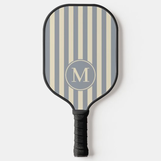 Midden-eeuw Polo Striping Dove Grijs Monogram Pickleball Paddle (Voorkant)