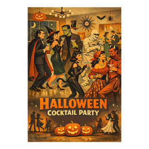 Midden eeuw retro 50s Halloween Martini Feest Foto Afdruk