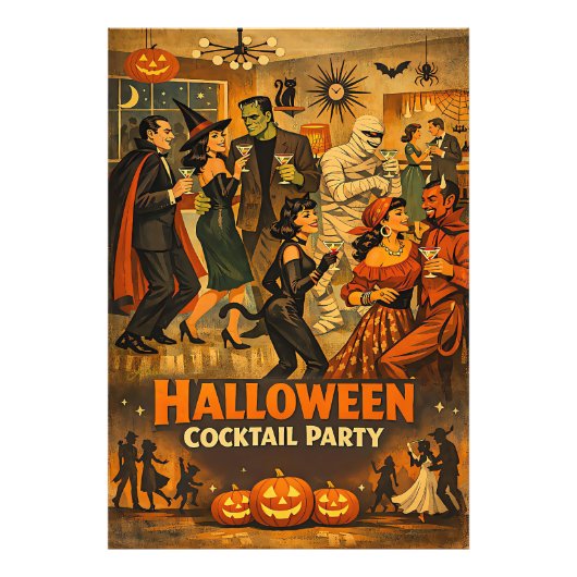 Midden eeuw retro 50s Halloween Martini Feest Foto Afdruk (Voorkant)