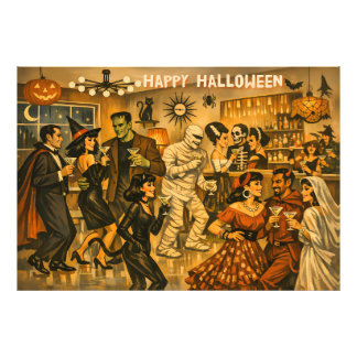 Midden eeuw retro 50s Halloween Martini Feest Foto Afdruk