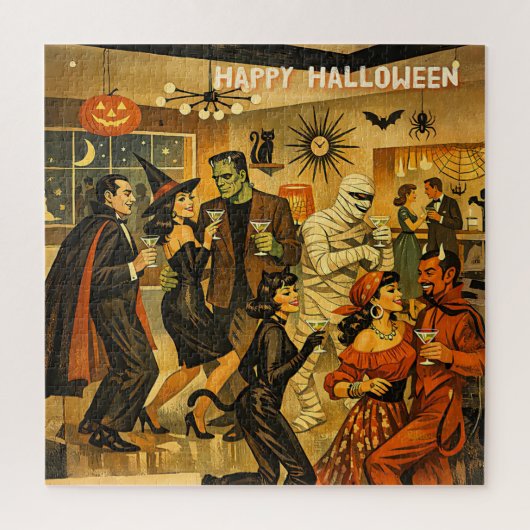 Midden eeuw retro 50s Halloween Martini Feest Legpuzzel (Verticaal)