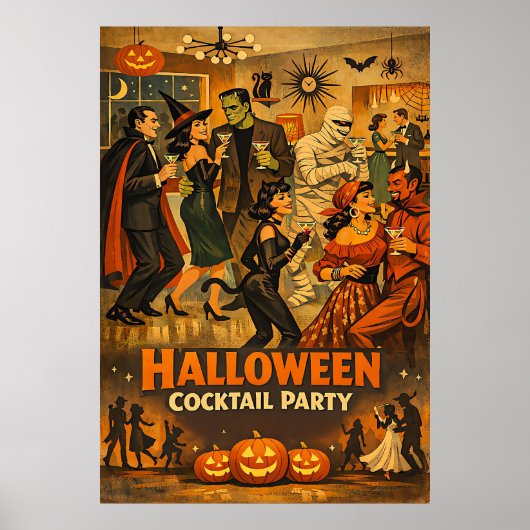 Midden eeuw retro 50s Halloween Martini Feest Poster (Voorkant)