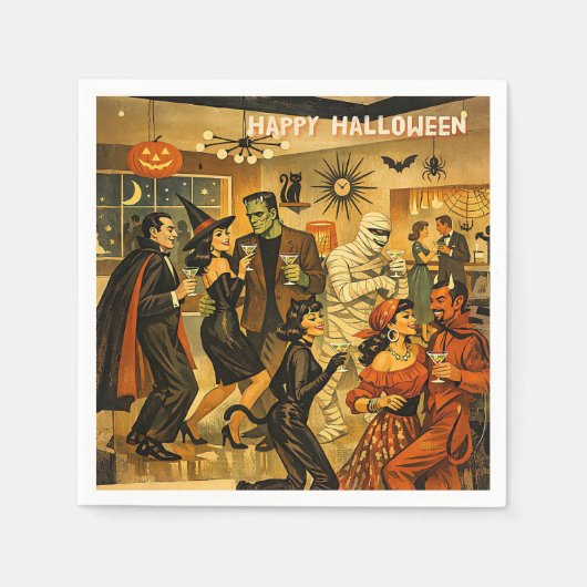 Midden eeuw retro 50s Halloween Martini Feest Servet (Voorkant)