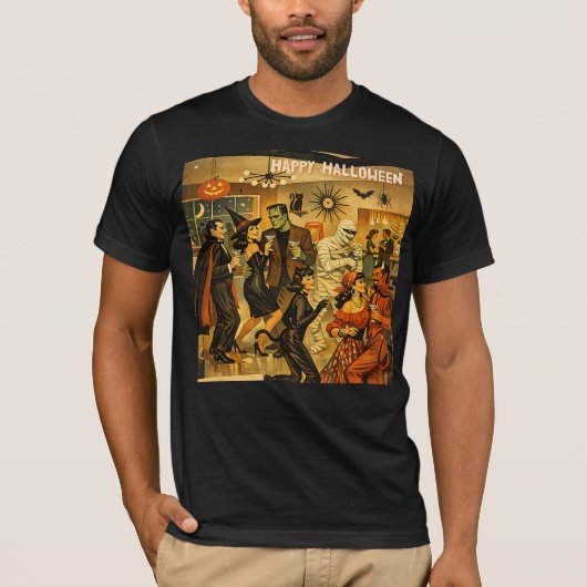 Midden eeuw retro 50s Halloween Martini Feest T-shirt (Voorkant)