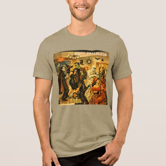 Midden eeuw retro 50s Halloween Martini Feest Tri-Blend Shirt (Voorkant)