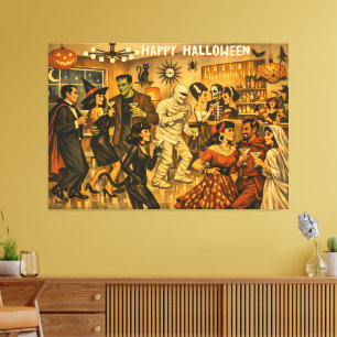 Midden eeuw retro 50s Halloween Martini Feestje Canvas Afdruk