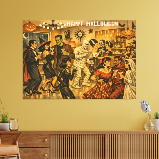 Midden eeuw retro 50s Halloween Martini Feestje Canvas Afdruk (Insitu (Woonkamer))