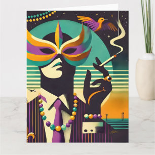 Midden eeuw Retro 60s Mardi Gras De Rokkende Man Kaart