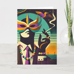 Midden eeuw Retro 60s Mardi Gras De Rokkende Man Kaart