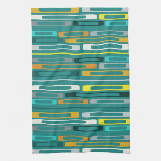 Midden eeuw Retro Flat Rocks Turquoise Theedoek (Verticaal)