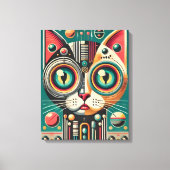 Midden Eeuw Retro Futuristische Circuit Kat Canvas Afdruk (Voorkant)