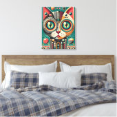 Midden Eeuw Retro Futuristische Circuit Kat Canvas Afdruk (Insitu (Slaapkamer))