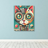 Midden Eeuw Retro Futuristische Circuit Kat Canvas Afdruk (Insitu (Houten vloer))