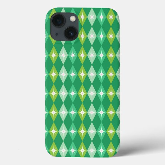 Midden Eeuw Retro Groen Diamanten Kerstmis Case-Mate iPhone Case (Achterkant)